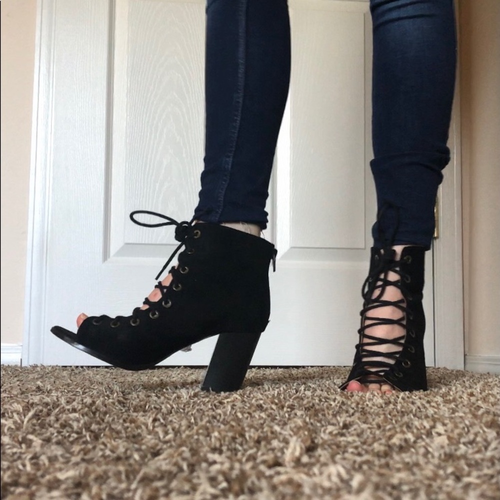 Lace Up Peep Booties - Picture 6 of 12